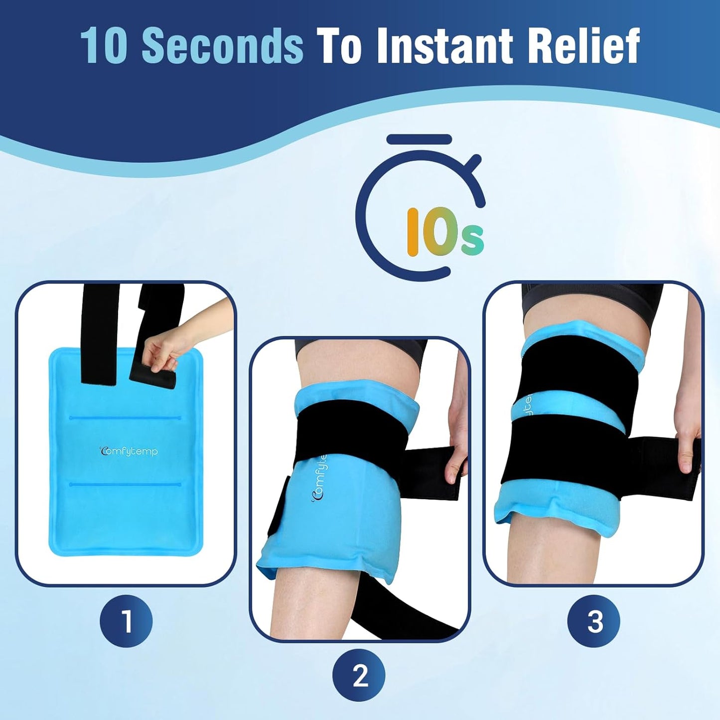 Comfytemp Gel Ice Packs for Injuries Reusable, FSA Eligible HSA, Hot Cold Compress Soft Ice Packs, Pain Relief for Ankles, Knees, Wrist, Shoulders, Back and More, Recovery Items for Men Women, 2Packs