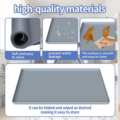 27x27 Inch Foldable Silicone Washing Machine Drain Pan Grey | 0.78 Inch Raised Lip, Waterproof Leak Proof, Non Slip Drain Tray, For Washer, Dryer, Fridge, Dishwasher