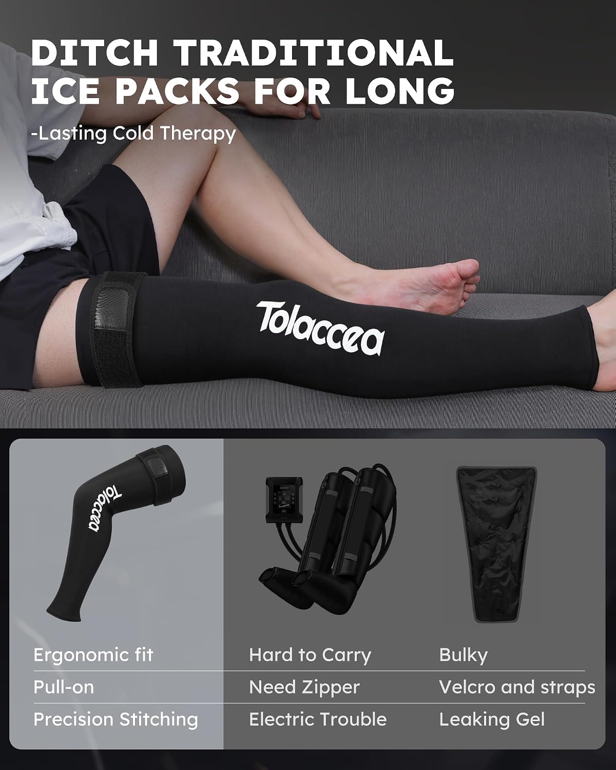Full Leg Ice Pack Wrap with 360° Coverage with Strap for Muscle Recovery After Exercise, Ice Pack Wrap Around Entire Leg for Pain Relief, Foot Calf and Thigh Legs Shins Hamstrings (universal)