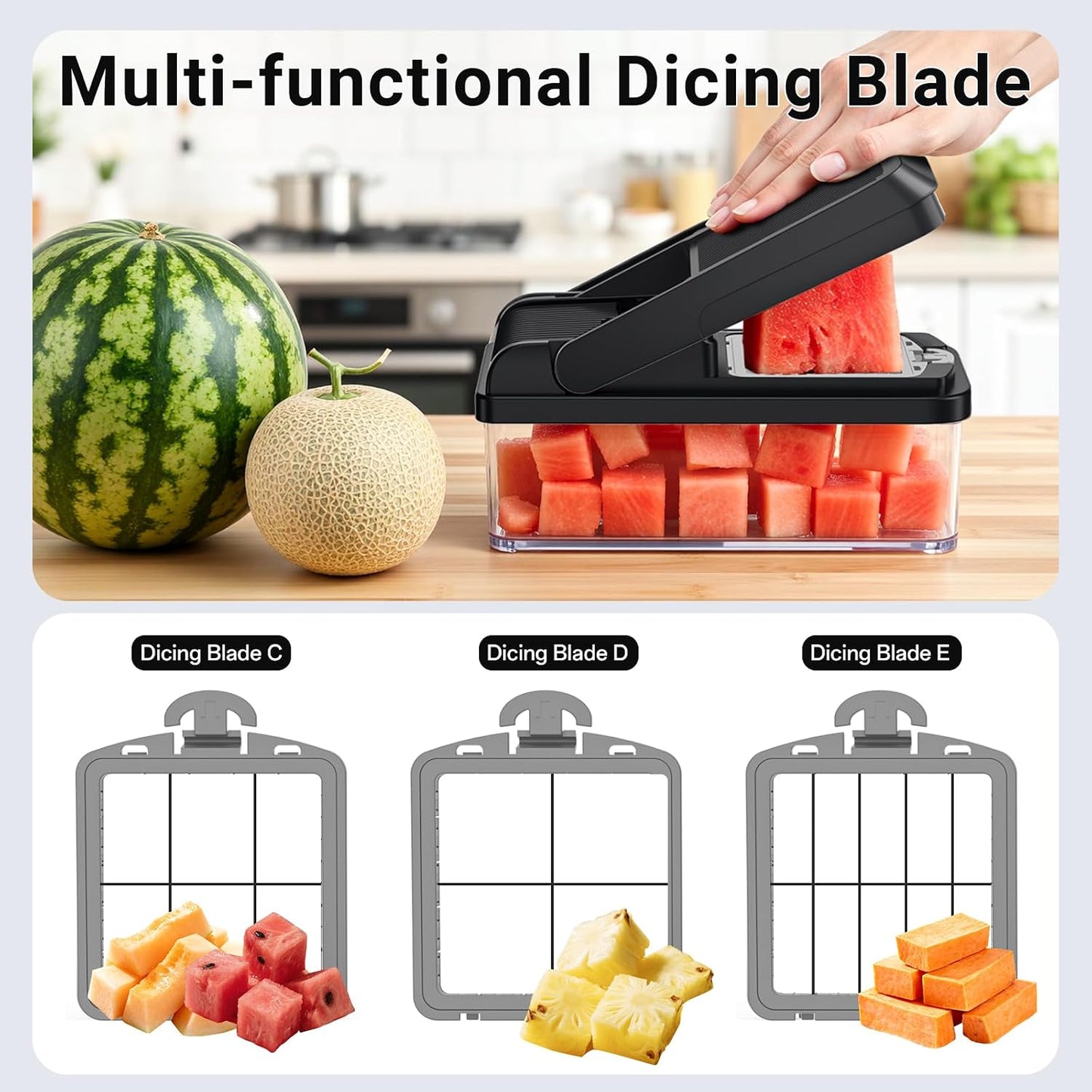12-in-1 Vegetable Chopper with 7 Blades, Food Veggie Cutter, Green | Includes Egg Separator, Food Container and Finger Guard, Non-slip Base, for Chopping, Slicing, Shredding, and Mincing