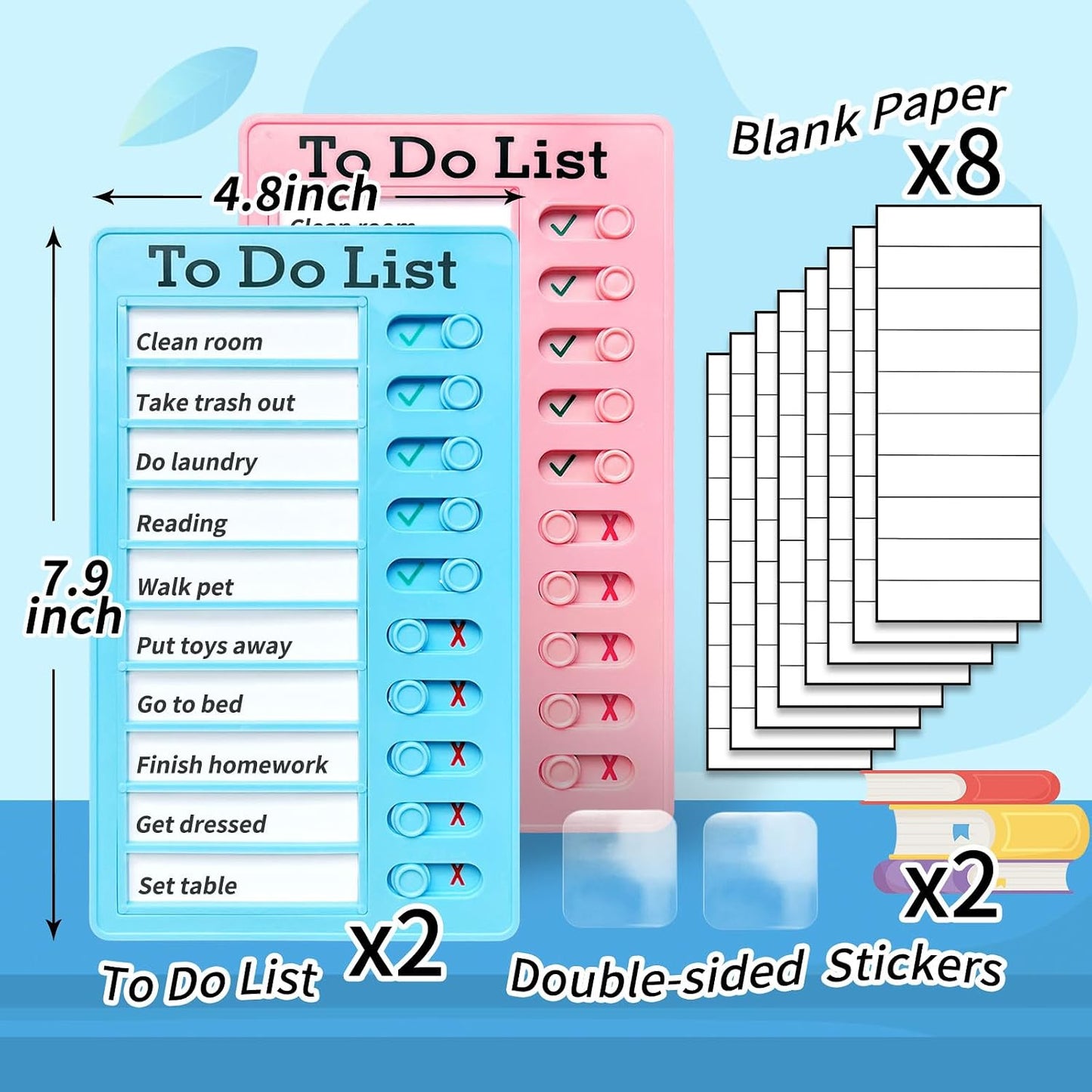 Chore Chart for Kids: Dry Erase Visual Schedule, Magnetic Bedtime/Morning Routine Chart - Toddler Chore Board, Checklist, To Do List for Kids (2 morning checklists, 2 bedtime checklists)
