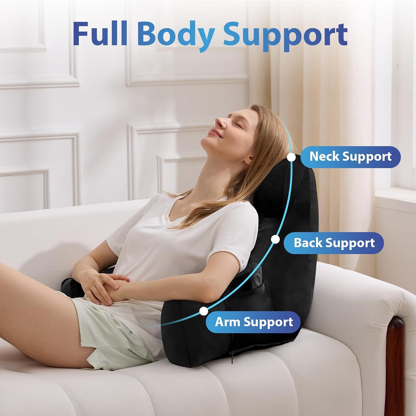 IPYNBAP Back Pillow for Bed Sitting up, Reading Pillow for Sitting in Bed Adult, Back Support Pillow, Memory Foam Sit up Lounge Backrest Pillow with Arms for TV, Couch, Chair, Dorm, 18 Inch, Grey
