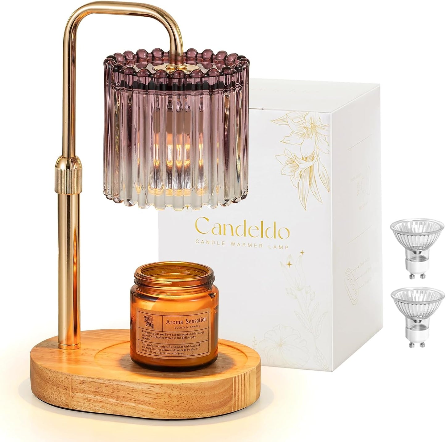 Candeldo Candle Warmer Lamp with Timer: Black Wax Melt Warmer | Height Adjustable, Dimmable, with 2 Bulbs, Modern Farmhouse Decor for Home, Bedroom, Gifts for Women, Birthday, Housewarming