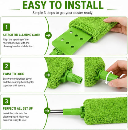 Retractable Gap Dust Cleaner Under Appliance Cleaning Tool, Flat Duster for Under Refrigerator Fridge Stove Couch Bed, Skinny Thin Duster for Tight Spaces (Green)