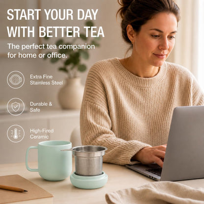 Tealyra - Sumo Porcelain Loose Tea Steeping Mug - 15oz/450 ml Ceramic Tea Cup with Infuser and Lid/Coaster - Extra Fine Stainless Steel Infusion Strainer - For Home or Office - Yellow