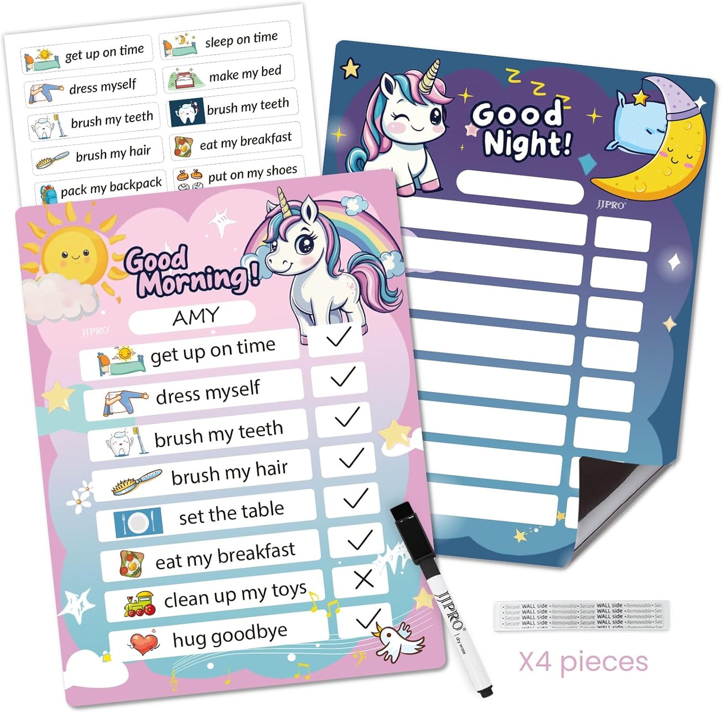 JJPRO Bedtime/Morning Routine Chart - Magnetic Daily Schedule Board for Kids - Outer Space
