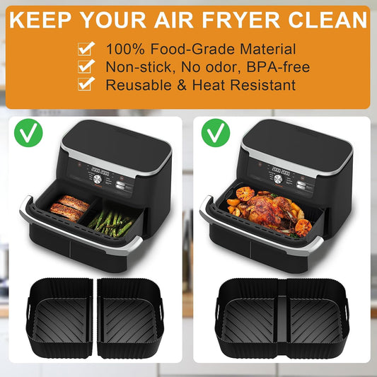 Air Fryer Silicone Liners for Ninja DZ071 7QT DualZone Megazone Air Fryer | 2 Pcs Liners for Dual 3.5QT Baskets and 1 Pcs Liner for 7-QT Megazone Basket, 3 Pcs Air Fryer Accessories