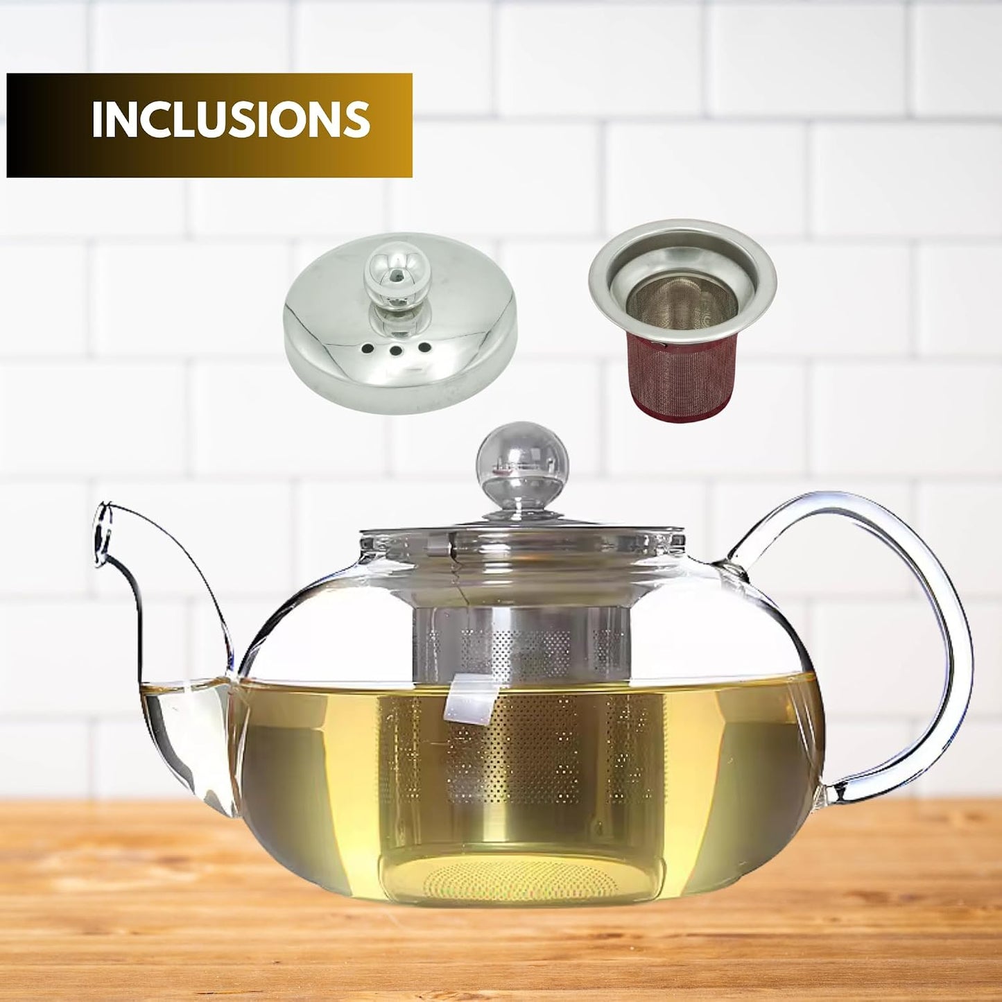 20 oz Clear Glass Teapot with Infuser, Borosilicate Stovetop Tea Pot | Borosilicate Glass, Stainless Steel Herbal Infuser, Heat Resistant, Kitchen Essentials, Loose Leaf Tea Maker with Handle
