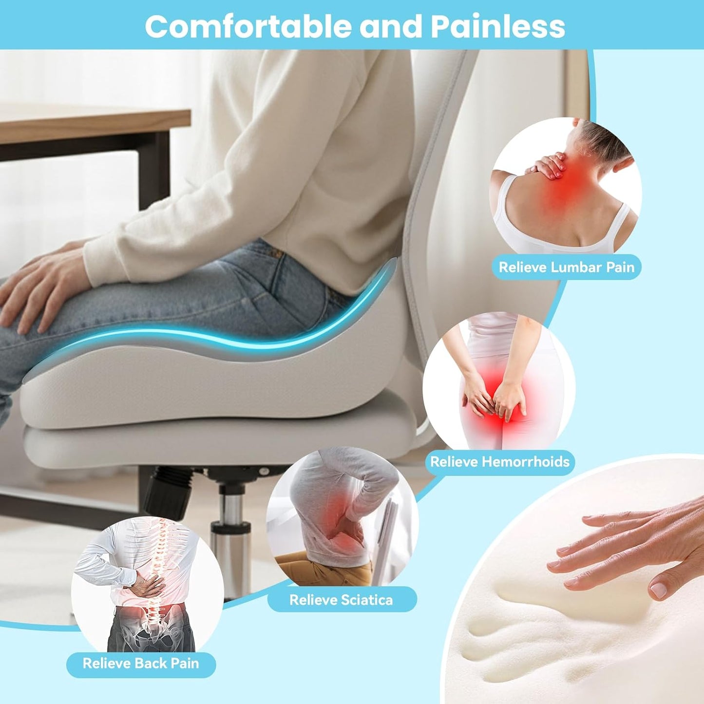 Seat Cushion, Memory Foam for Sit Bone and Back Pain Relief | Dual-Hole Ventilation, Coccyx,Sciatica and Tailbone Hip Relief ,Posture Support ,Office Chair and Car Seat,Home Use
