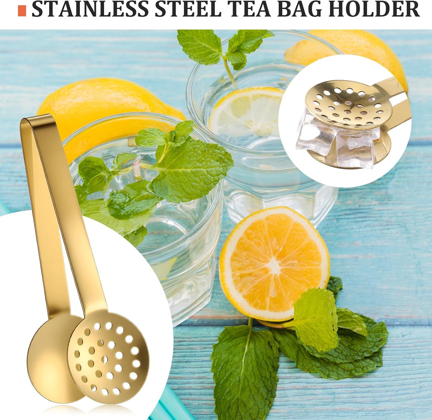 Tea Bag Squeezer Tongs, Stainless Steel Tea Bag Squeezer Tongs | Teabag Filter, Dispenser Accessories for Teas Drinkers, Ice, Durable Round Strainer Gripper Picker (Black)