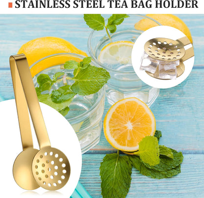 Tea Bag Squeezer Tongs, Stainless Steel Tea Bag Squeezer Tongs | Teabag Filter, Dispenser Accessories for Teas Drinkers, Ice, Durable Round Strainer Gripper Picker (Black)