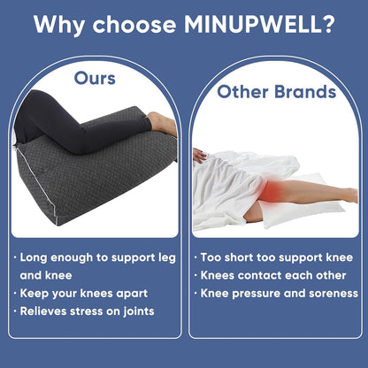 MINUPWELL Knee Pillow for Side Sleepers - Between Leg & Under Knee Pillow for Back Sleepers - Leg Pillow with 850G 7D Alternative for Relieving Leg, Back, and Knee Pain - 100% Cotton Fabric - White