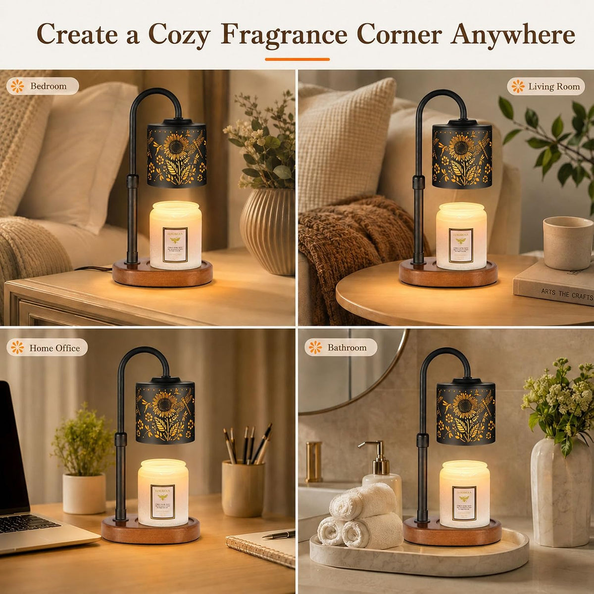Dimmable Candle Warmer Lamp with Timer Adjustable Height for Scented Jar Candles Electric Candle Wax Melt Warmer for Home Decor Christmas Birthday Gifts for Women Mom(Hummingbird)