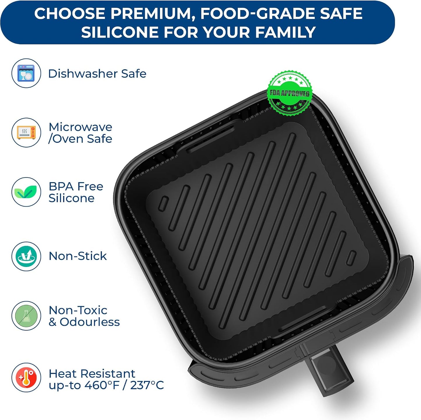 Premium 8.3inch Square Air Fryer Silicone Liners for 6Qt Coosri Air Fryer | 0.1inch Liner Thickness & 0.3mm high Silicone Lines on Base | Dishwasher Safe |