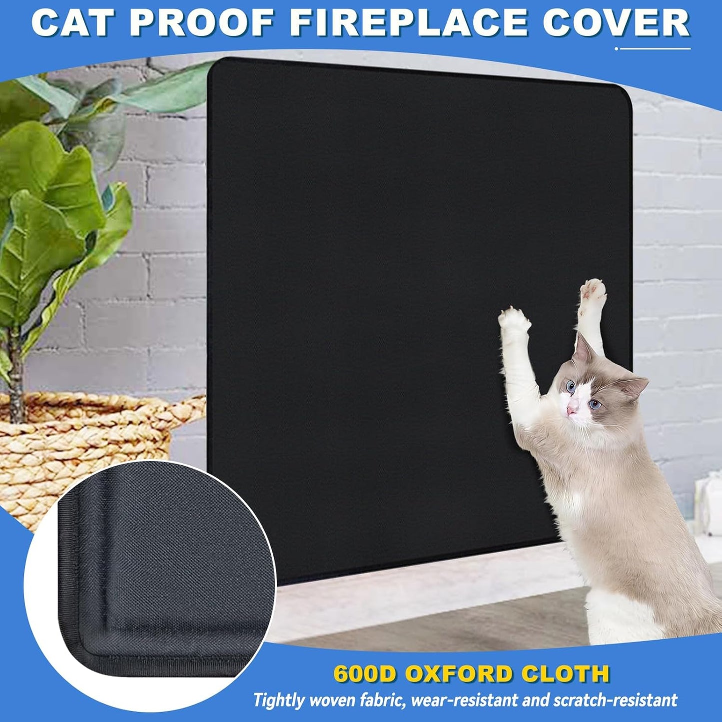 Fireplace Cover, Draft Stopper for Brick Fireplace, Fireplace Flue Blocker, Indoor Fireplace Blanket for Heat Loss, Winter and Summer, Black, 36x20 Inches