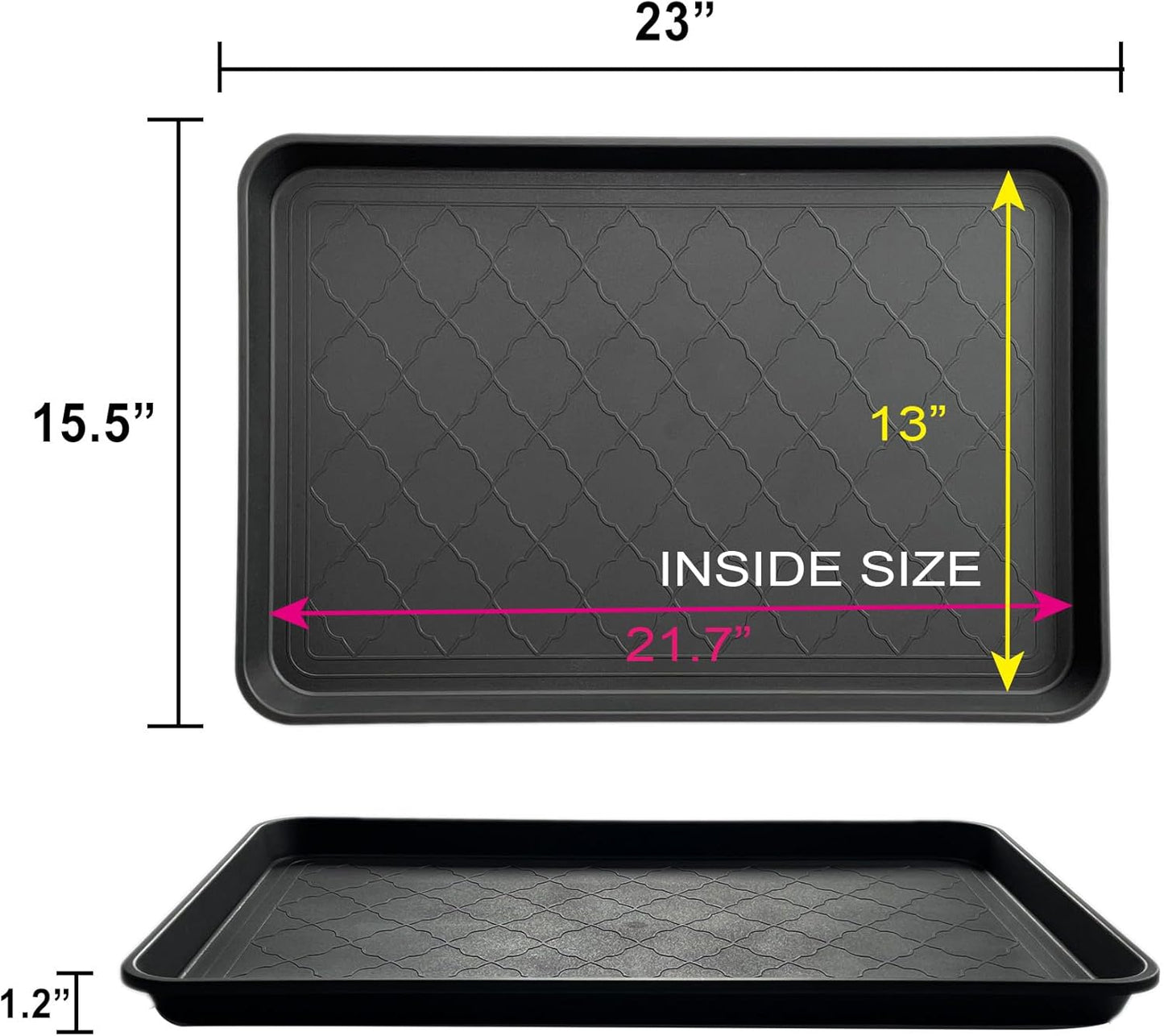 PetLike Boot Tray for Entryway Indoor, Pet Food Mat, 23 x 15.5 inch 2 Packs, Waterproof Rubber Shoe Tray for Indoor and Outdoor, Multi-Purpose Trays for Boots, Shoes, Pets, Garden