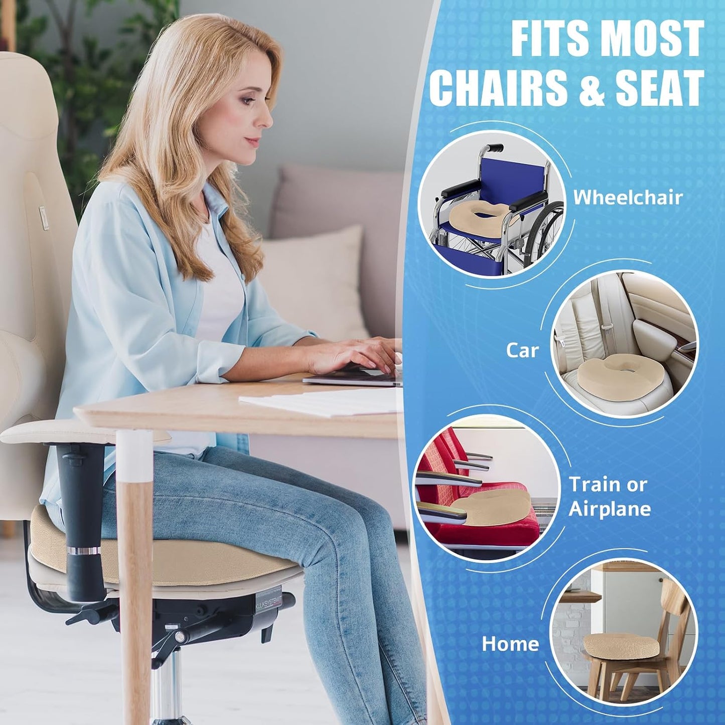 BlissTrends Donut Pillow Seat Cushion, Memory Foam Lifting Cushions(Black) | Donut Chair Cushions for Postpartum Pregnancy & Hemorrhoids,Tailbone Pain Relief Cushion for Office&Home Chairs