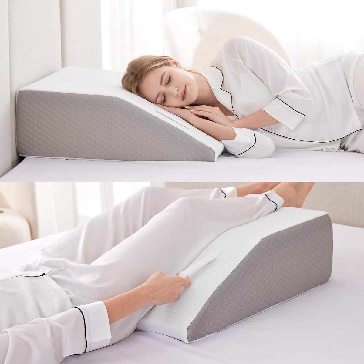Ruqmuis Leg Elevation Pillow for After Surgery, 10inch Foam Leg Elevating Pillow for Swelling and Blood Circulation, Leg Wedge Pillow for Sleeping, Knee Pillow for Knee Hip Ankle Pain Relief, Velvet