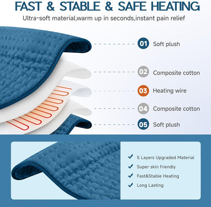 Heating Pad for Period Cramps, Heating Pad for Back/Neck/Shoulder Muscle Pain, 6 Heating&4 Timer Setting, Auto Shut Off, Dry/Moist Heat & Machine Washable, Gray Birthday Christmas Gifts for Women Mom