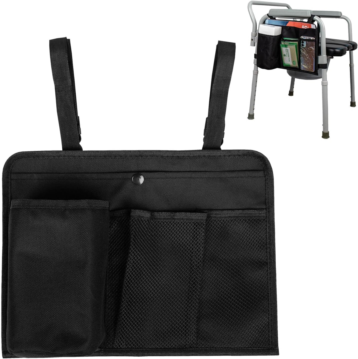 Bedside Commode Chair Hanging Bag Organizer Pouch - Hanging Storage Bag for Toilet Paper, Wipes Tissues,Mobile Phones Fits Mobility Toilet Chairs,Chairs Caddy Portable Toilet Chair Accessories