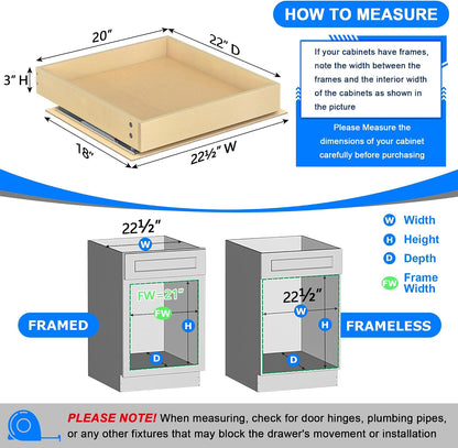 WelFurGeer Soft Close Pull Out Cabinet Organizer, 26" W x 22" D Pull Out Drawer for Cabinet, Bottom Mount Pull Out Drawers for Kitchen Cabinets, Smooth Slide-Out Shelves for Home Kitchen Organization