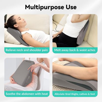 Snailax Back Massager with Heat,Shiatsu Massage Seat Cushion,8 Flexible Nodes Massage for Full Back Massage Chair Pad,Chair Massager for Office,Home Use