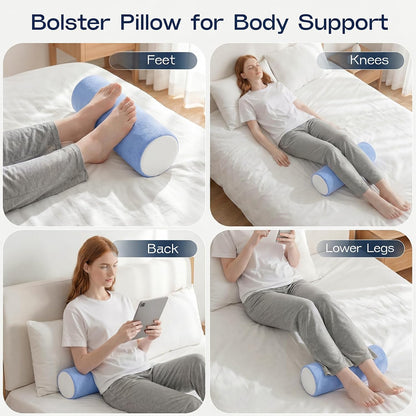 Neck Roll Pillow for Neck Pain Relief - Memory Foam Neck Support Pillow for Bed | Round Neck Pillow for Sleeping, 15.7 * 6 * 6 inch (Cool-Blue)