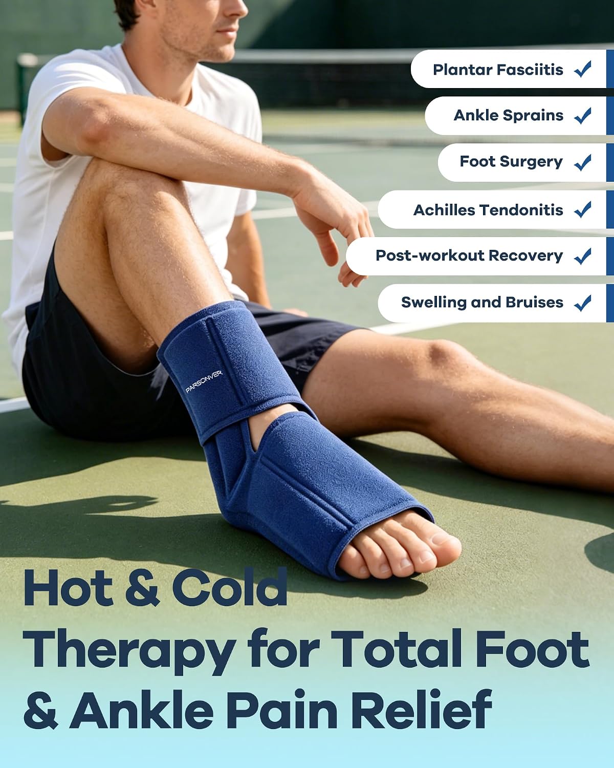 Ankle Foot Ice Pack Wrap for Plantar Fasciitis Relief, 60-Min Long-Lasting