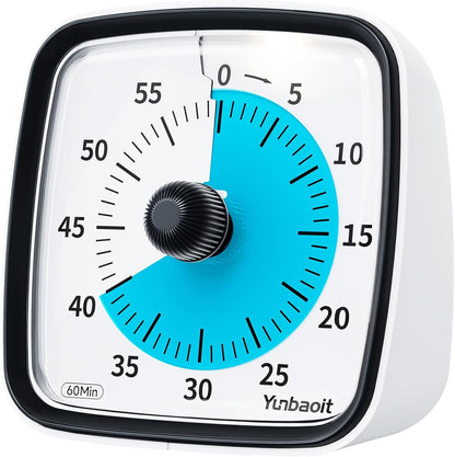 Yunbaoit Visual Timer with Night Light, 60 Minute Countdown, Light Blue | 3 Alarm Modes, Mute Flash, for Kids and Adults, Time Management Tool for Classroom, Home, School, and Work