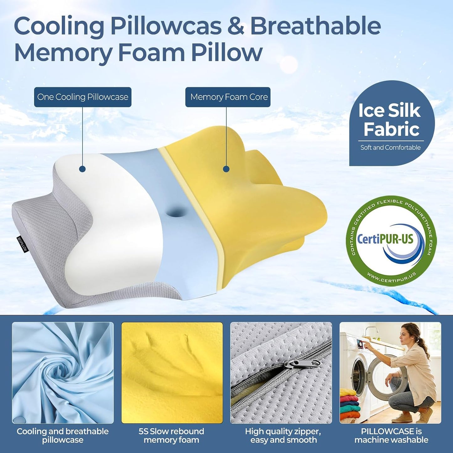 Cervical Pillow for Neck Pain Relief, Ergonomic Neck Pillow for Sleeping | Cooling Memory Foam Pillows for Neck Support,Orthopedic Contour Bed Pillow for Side Back Stomach Sleepers