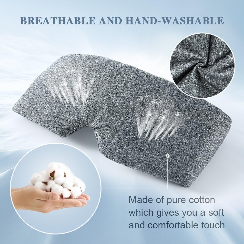 FRESHME Cotton Sleep Eye Mask for Men - Upgrade Design Blackout Side Sleeper Eyes Cover for Night Sleeping, Large Size Wide Soft Travel Airplane Blindfold with Adjustable Velcro Strap for Work Nap