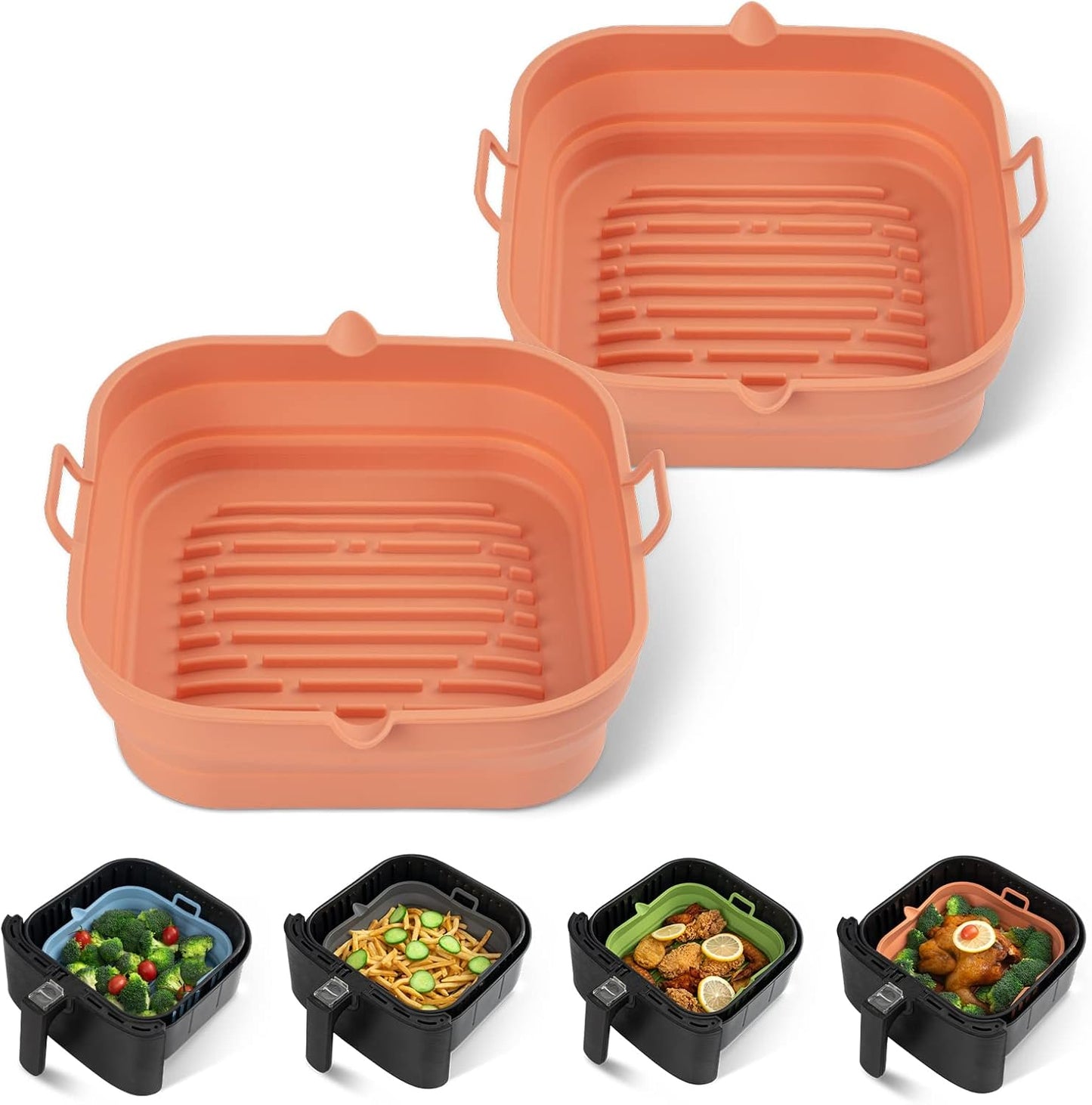 Silicone Air Fryer Liners Square - Reusable Airfryer Collapsible Basket - Easy to Clean Air Fryers Pot for 5.8 to 8 Qt Baking Tray Oven Accessories, 8.5 Inch Large