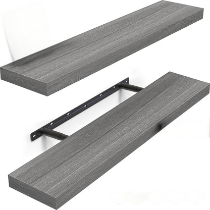BAYKA Rustic Brown Floating Shelves 22.5in, Set of 2, Wall Mount Wood Shelf | Easy Install, 22lbs Max Load, Hidden Bracket, for Bathroom Bedroom Living Room or Kitchen, Hanging Shelf Book Decor Storage