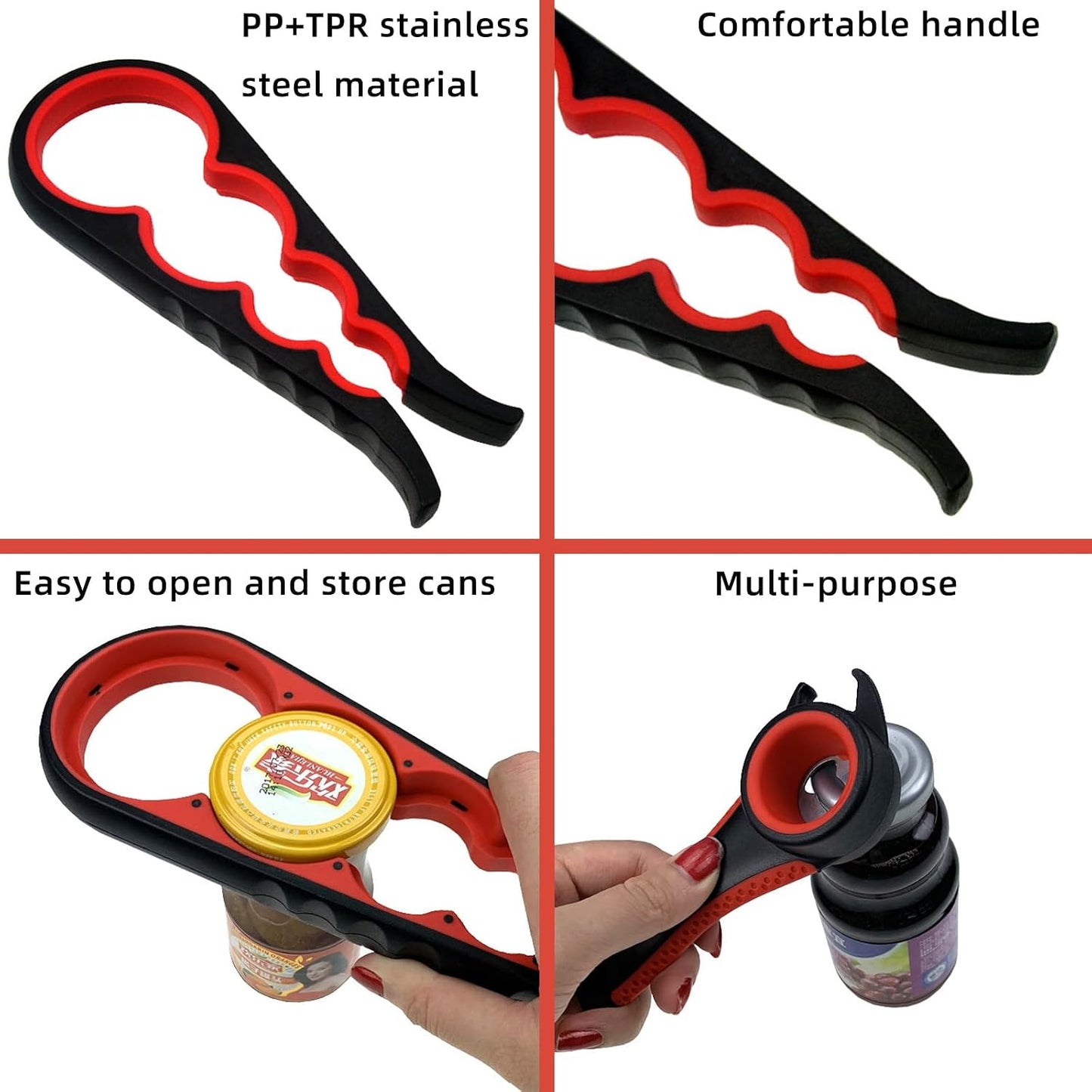 Jar Opener for Seniors with Arthritis,Jar Opener for Weak Hands,5-in-1 Bottle Opener,4-in-1 Can Opener (A-Blue)