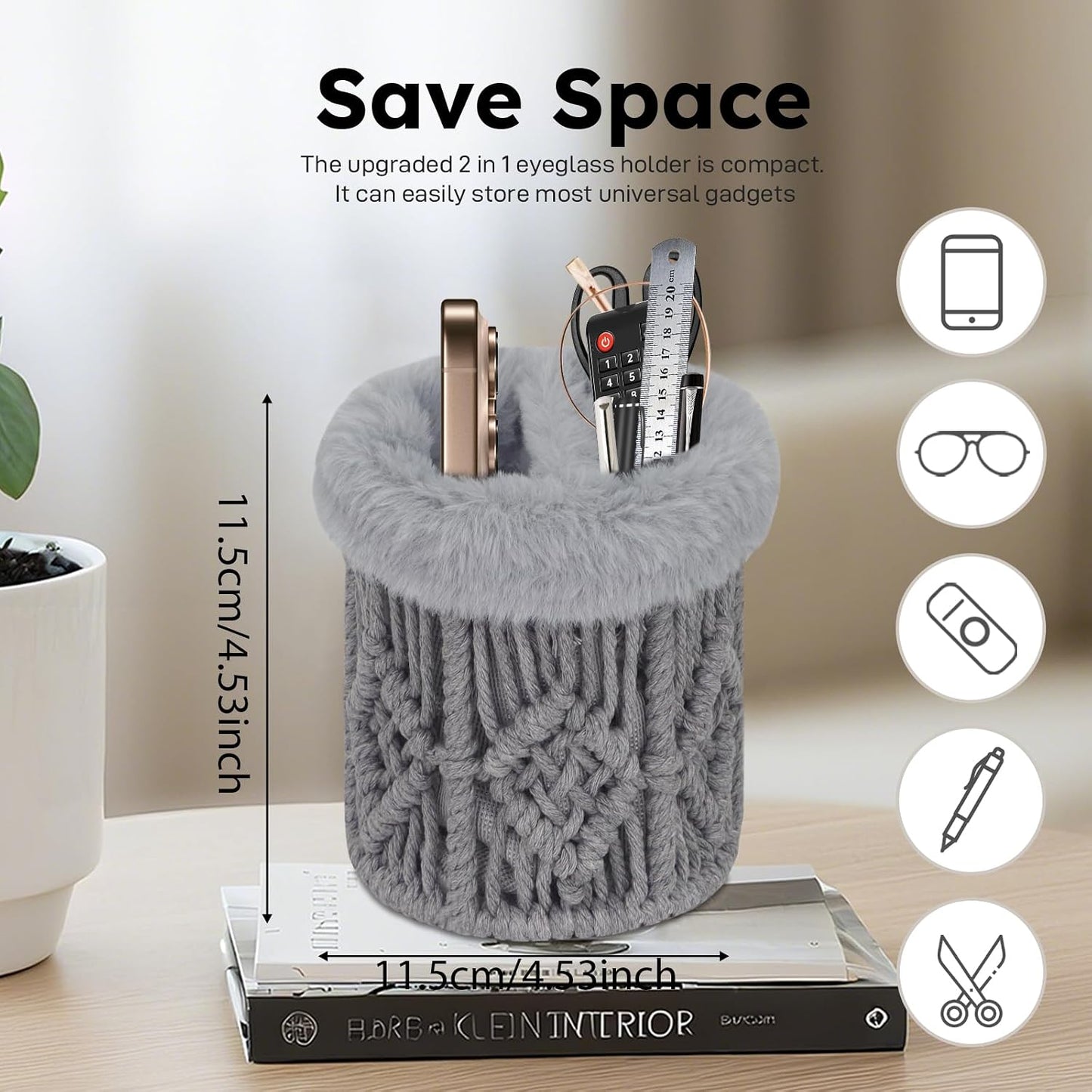2 in 1 Glasses Holder, Anti-scratch Plush Lined Eyeglass Holder Stand for Nightstand Desk Eye-glass Storage Organizer