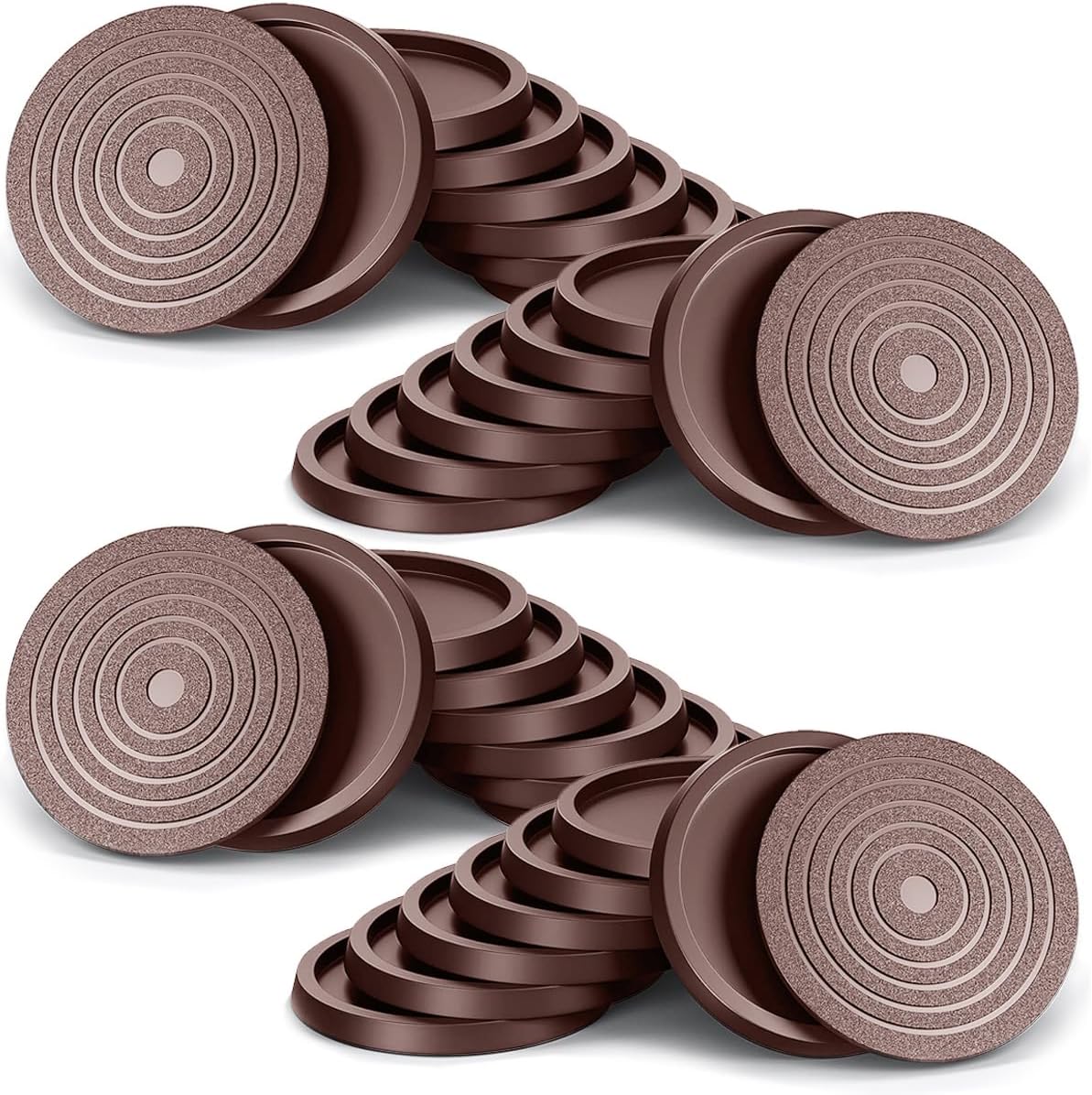 12Pcs 2.5in Furniture Coasters Non-Slip Bed Leg Pads Round Rubber Anti Sliding Caster Cups for Hardwood Floors Brown
