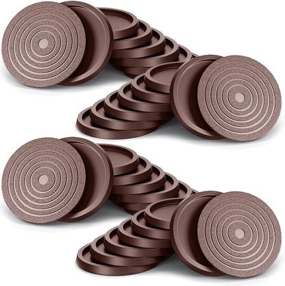 12Pcs 2.5in Furniture Coasters Non-Slip Bed Leg Pads Round Rubber Anti Sliding Caster Cups for Hardwood Floors Brown