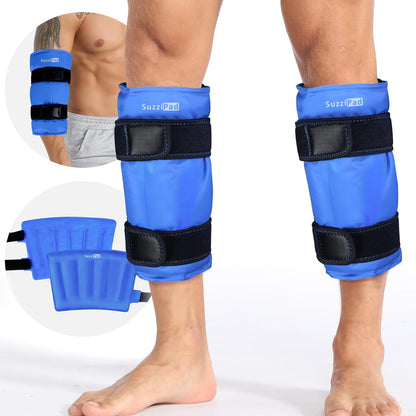SuzziPad 360° Cold Pack for Calf, Shin, Arm & Elbow – Ice Wrap with Dual-Cover Design, Adjustable Velcro Straps, Leakproof & Reusable Cold Compress for Post-Workout Recovery (2 Packs), Black | Dual-Cover, Adjustable Straps, Leakproof Cold Compress for