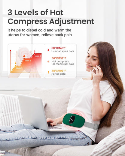 iDOO Portable Heating Pad for Period Cramps, FSA Eligible Item, Gifts for Women Girlfriend Mom Wife, Back Belly Heat Pad for Menstrual Pain Relief, with 3 Heat Levels 3 Massage | Back & Belly Wrap for Menstrual Cramps, 3 Heat Levels 3 Massage, FSA