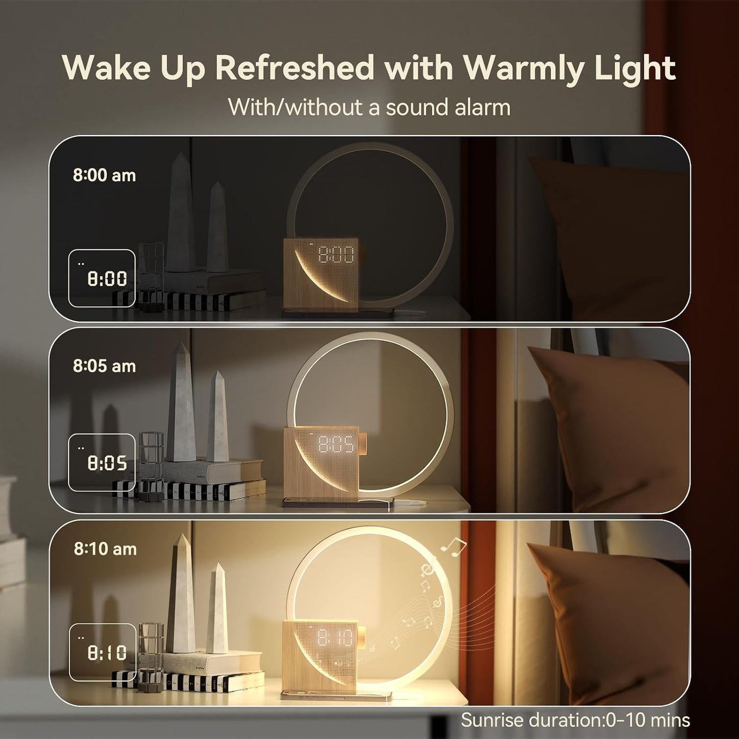 Vivilumens Sunrise Alarm Clock for Heavy Sleepers Adults, Wake-up Light, Sleep Aid 10 White Noise Sound Machines with 30/60/90 Timer, 3 Level Dimmable Touch Table Lamp with Snooze USB Charger Port