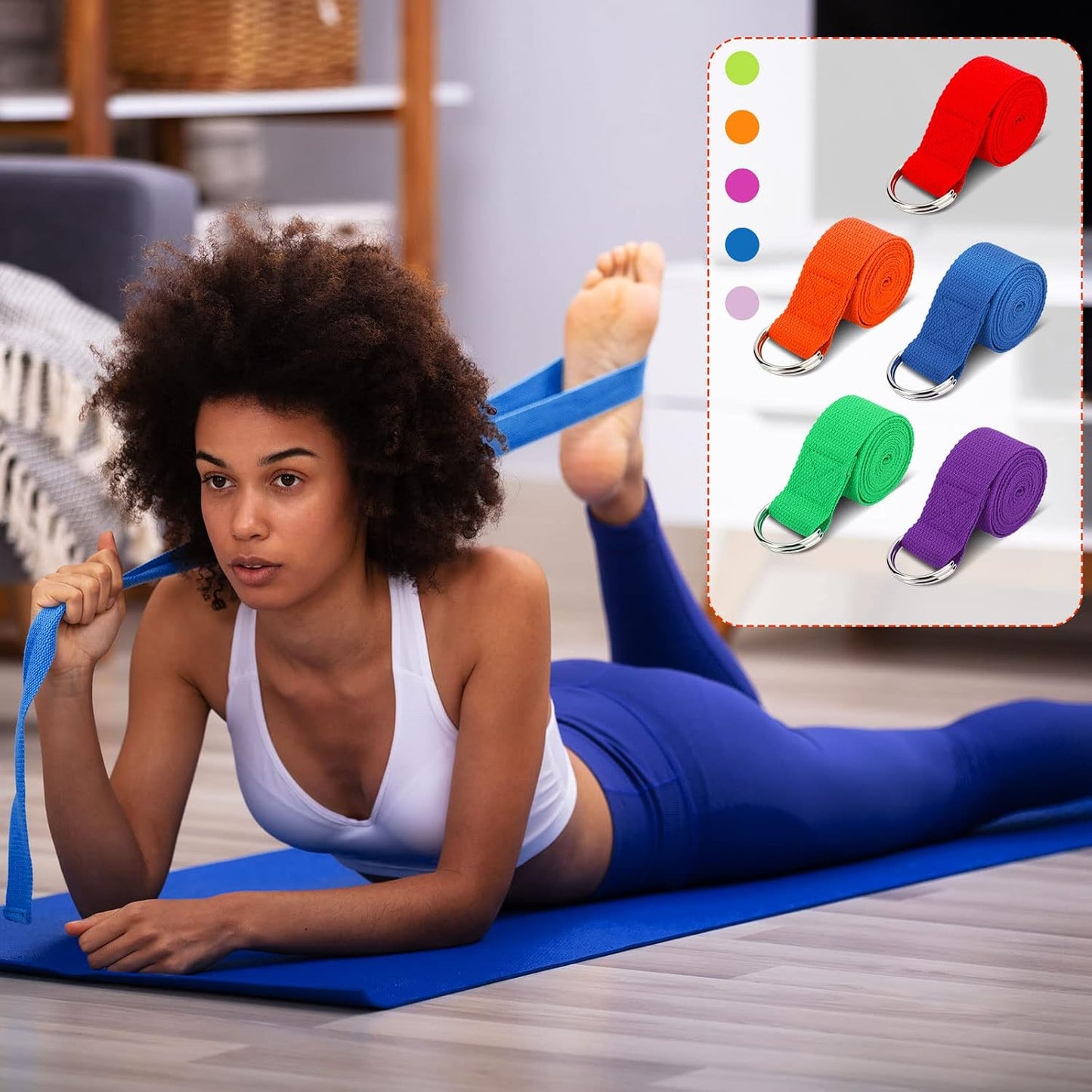 Jerify Yoga Strap for Stretching Bulk 6ft Exercise Stretch Band with Metal D Ring Adjustable Pilates Non Elastic Yoga Belt for Women Men Physical Fitness Gym Workout Dance