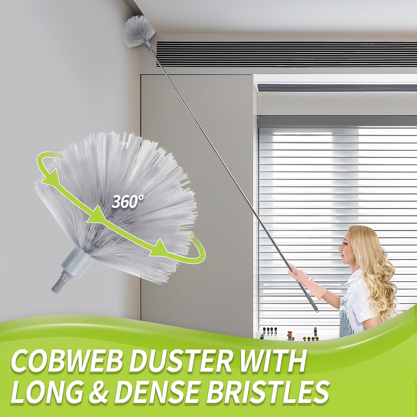 IVYROLL Skinny Duster with Extension Pole for Under Furniture | Under Appliance Cleaning Tool with 3 Microfiber Dusting Cloths, Retractable Flat Duster for Under Refrigerator, Gap