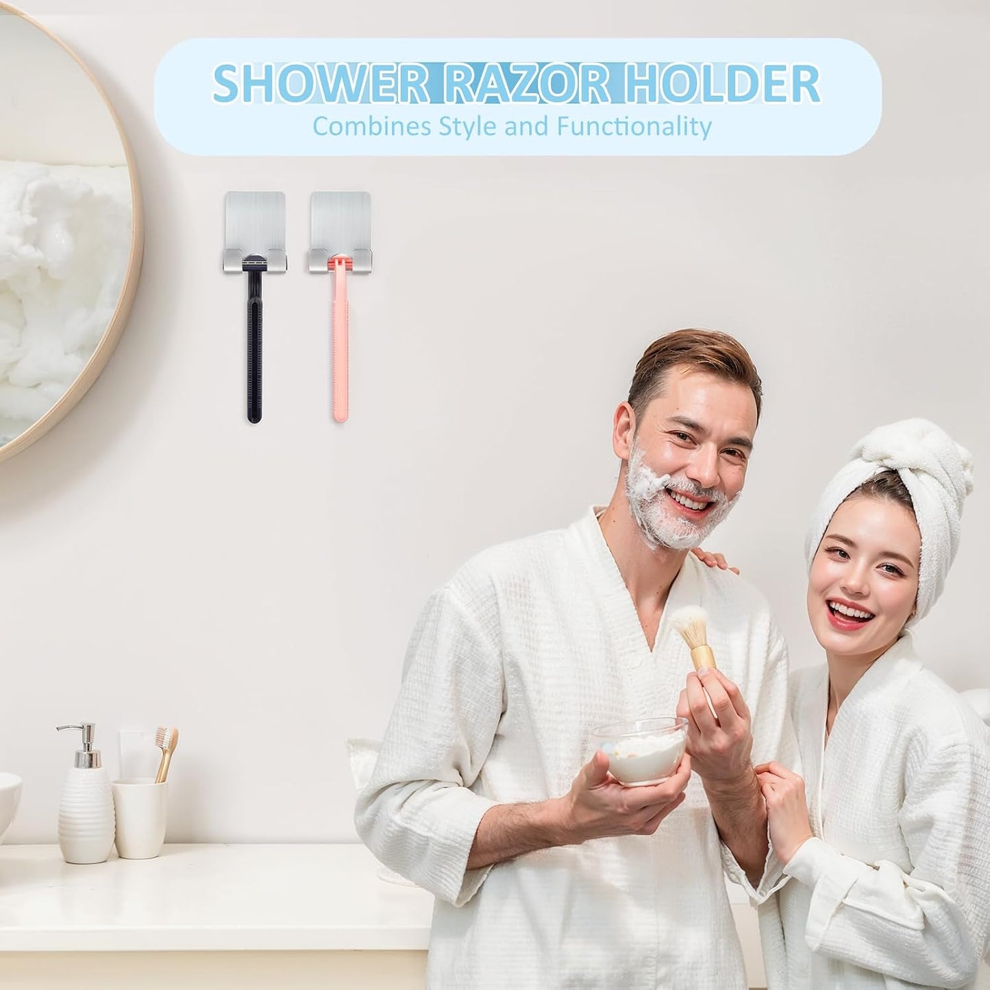 VIS'V Shower Wall Adhesive Razor Holder for His and Hers, Black, 2 Pcs | Metal Material, Compact Design, Peel and Stick, Fit for Smooth Flat Surfaces
