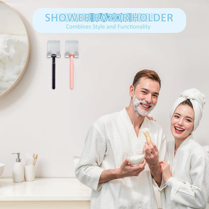 VIS'V Shower Wall Adhesive Razor Holder for His and Hers, Black, 2 Pcs | Metal Material, Compact Design, Peel and Stick, Fit for Smooth Flat Surfaces