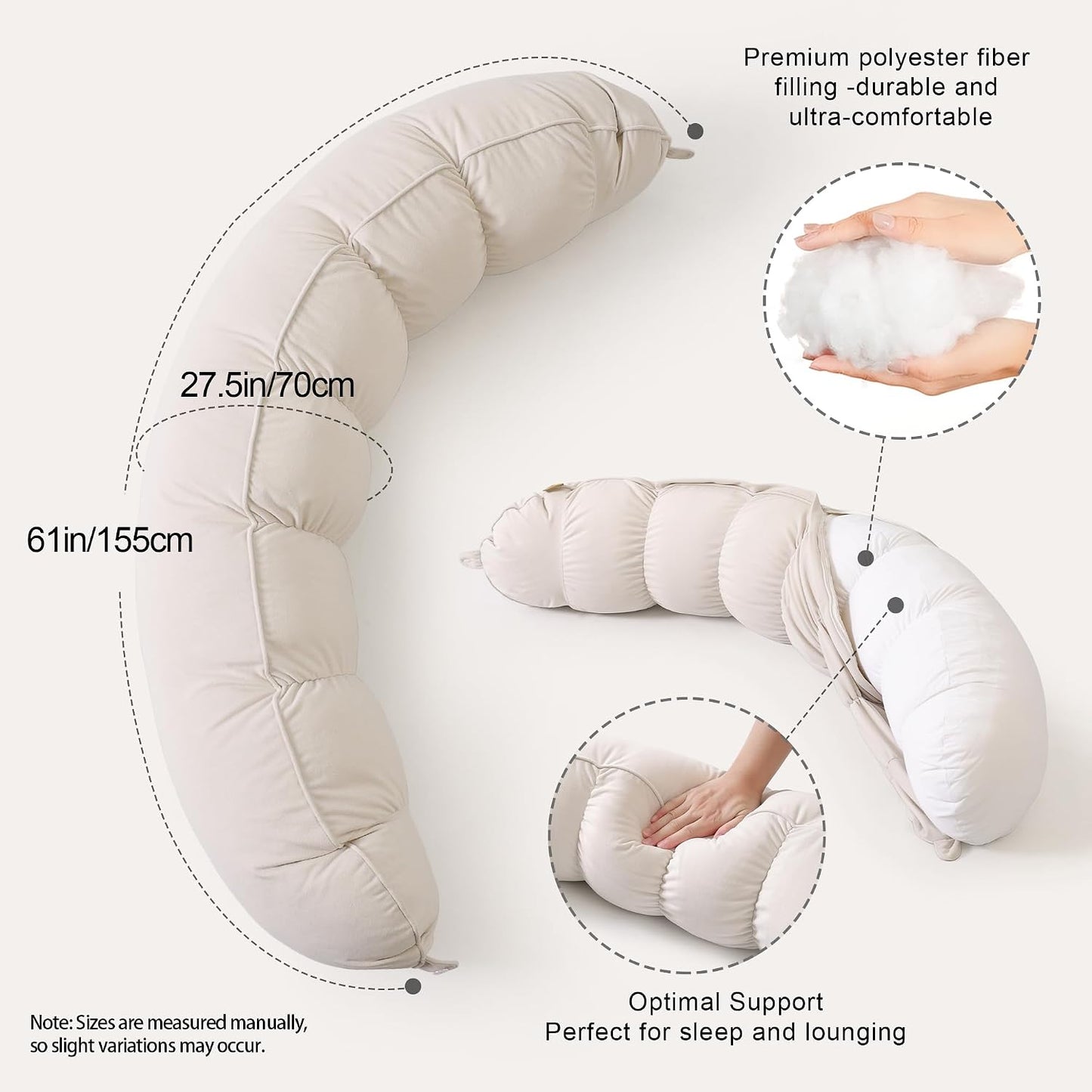 Peallow(Pat. Pend) – Long Round Body Pillow for Adults, Bolster Pillow for Sleeping, Soft and Supportive Pillow for Sleeping & Lumbar Support (Green-White, 29.5")