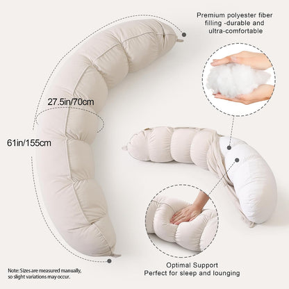 Peallow(Pat. Pend) – Long Round Body Pillow for Adults, Bolster Pillow for Sleeping, Soft and Supportive Pillow for Sleeping & Lumbar Support (Green-White, 29.5")