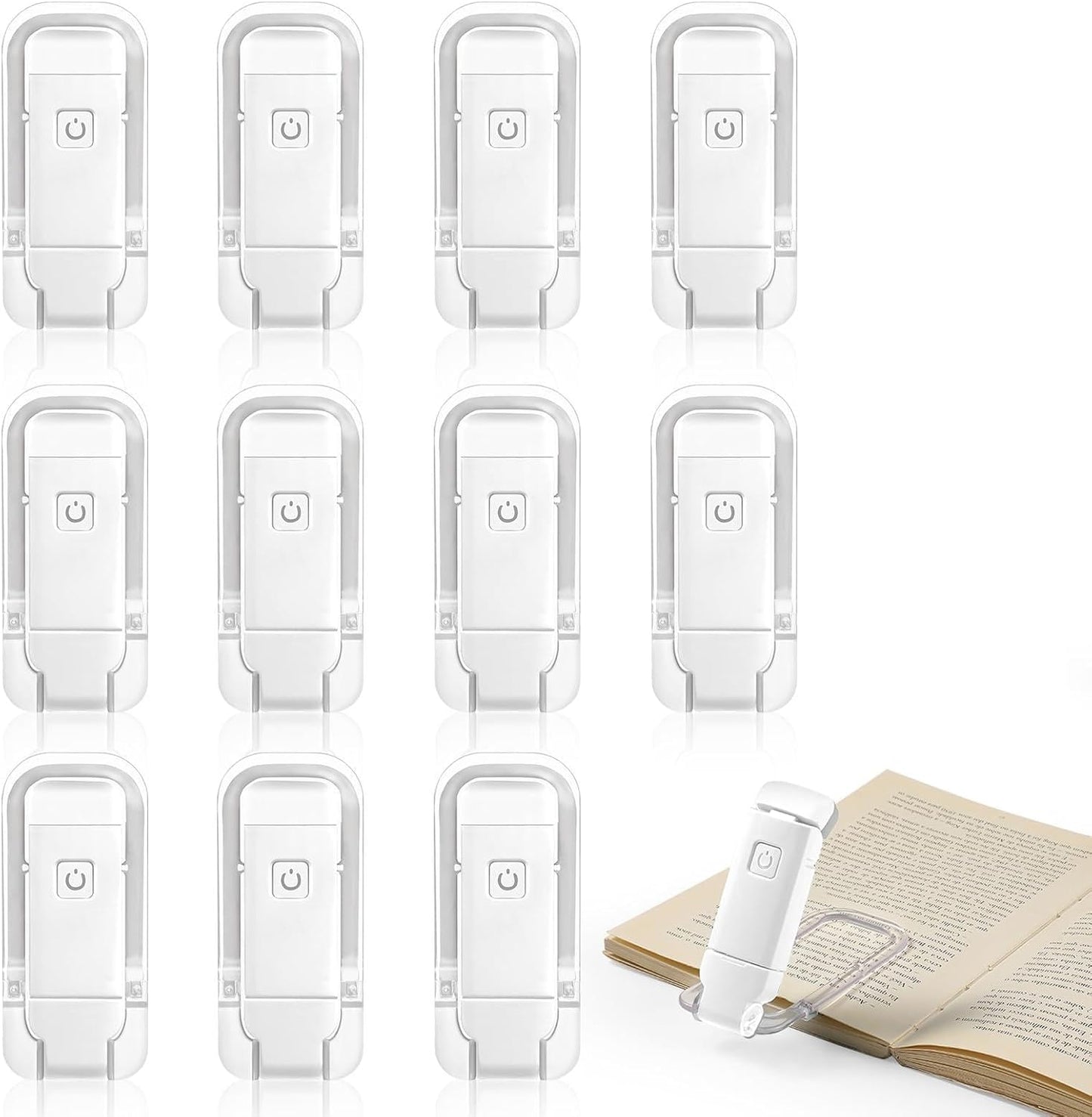 VZZNN 12 Pack Reading Light,Rechargeable Book Light for Reading in Bed,Clip-On Book Lights with 3 Color Temperature,Bulk Gifts for Book Lovers Kids Adults（Blue）