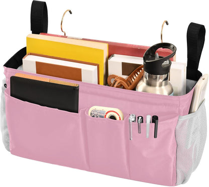 Black Bedside Caddy Storage Bag Bedside Organizer for Bed Rails College Dorm Room Organizer Caddy Hanging Shelf 6 Pockets with Hooks for Drinks Magazine Phone Holder
