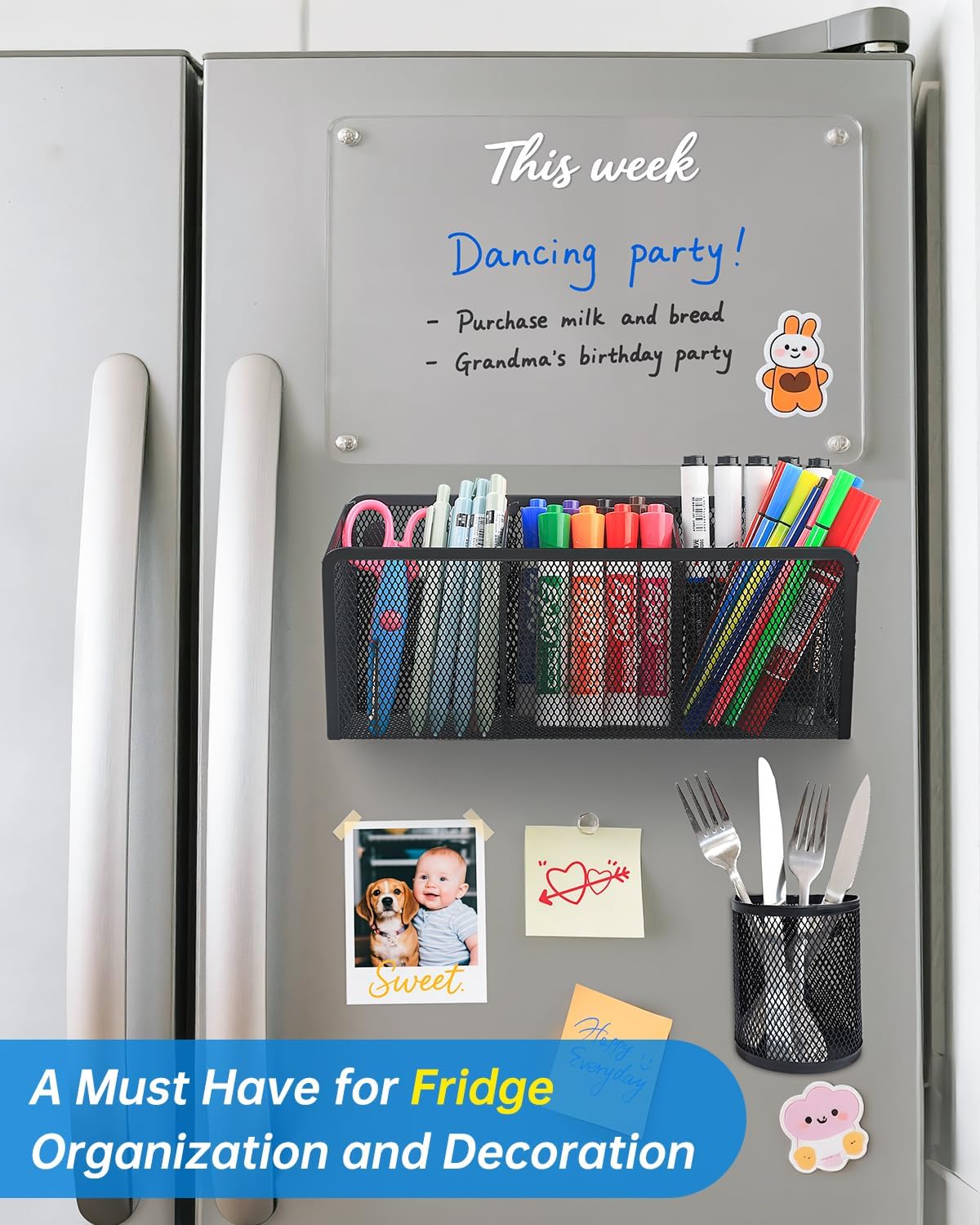 Magnetic Pen Holder, Metal Storage Basket with Strong Magnets | Organizer for Whiteboard Refrigerator Locker Accessories Teacher Must Haves Classroom Organization