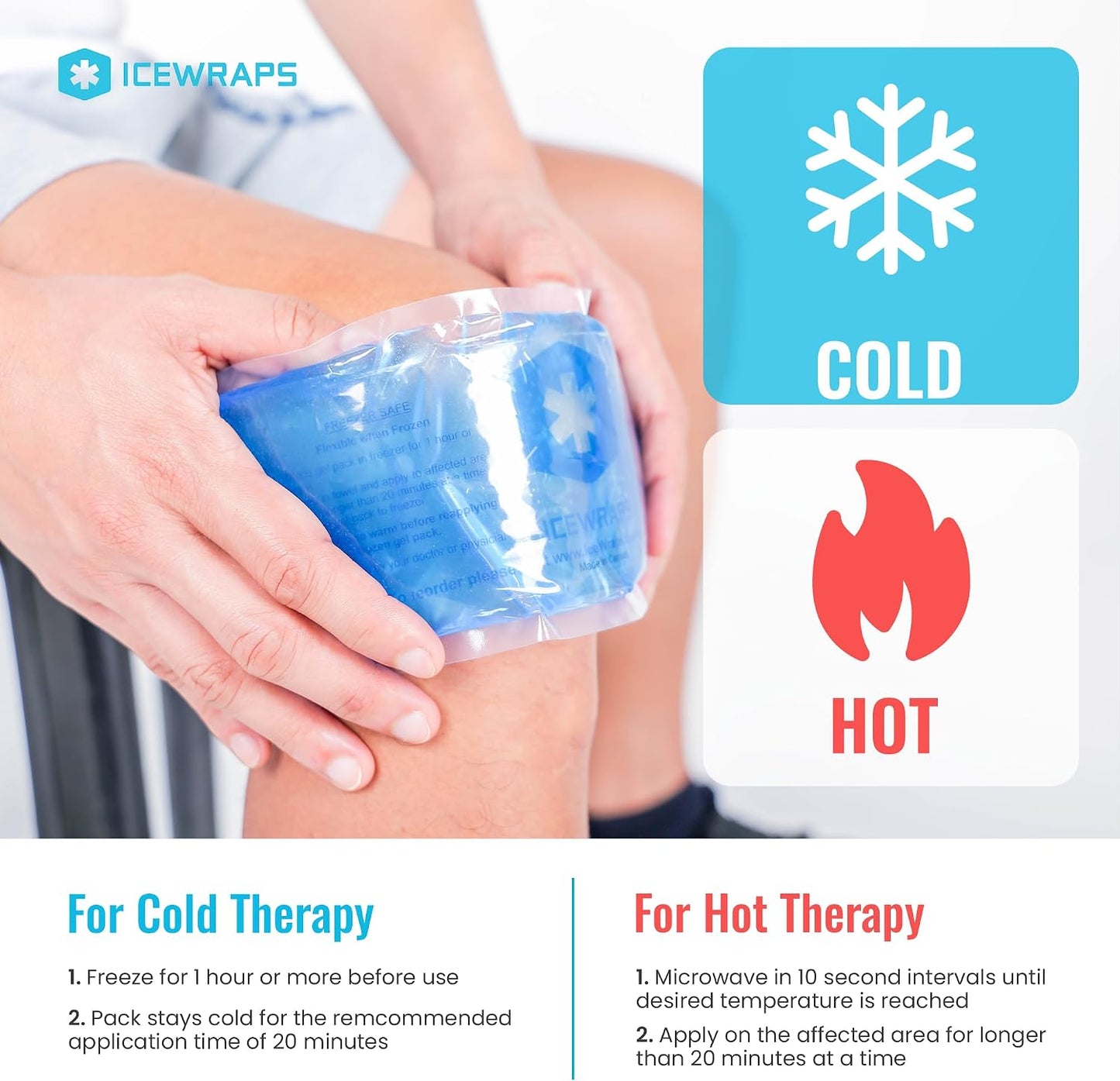 ICEWRAPS Reusable Ice Packs Compact 5 x 7 inches, Soft Cooling Pack 4 Pack | Hot or Cold Use, Puncture Resistant, Flexible Ice Pack for Everyday Comfort, Multipurpose Gel Design, FSA-HSA Eligible